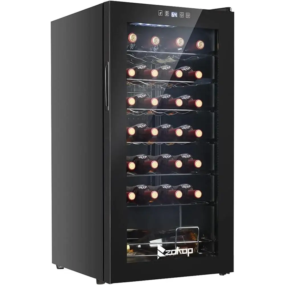 28 زجاجة مبرد نبيذ ثلاجة مدمجة تحكم رقمي في درجة الحرارة ثلاجة نبيذ قائمة بذاتها كونترتوب قبو تبريد الهواء