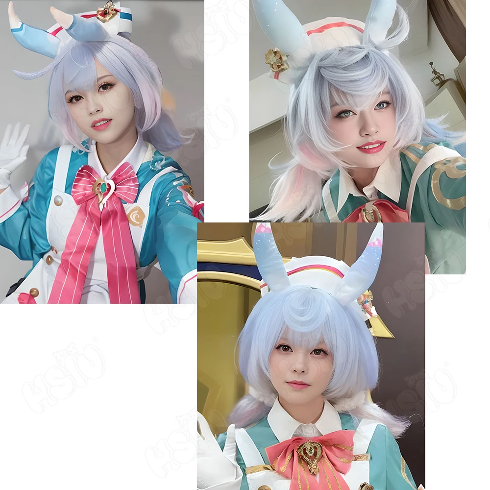 Sigewinne Cosplay Wig HSIU 35CM light blue gradient pink short hair Heat Resistant Synthetic Wig+Wig cap Game cosplay Wig