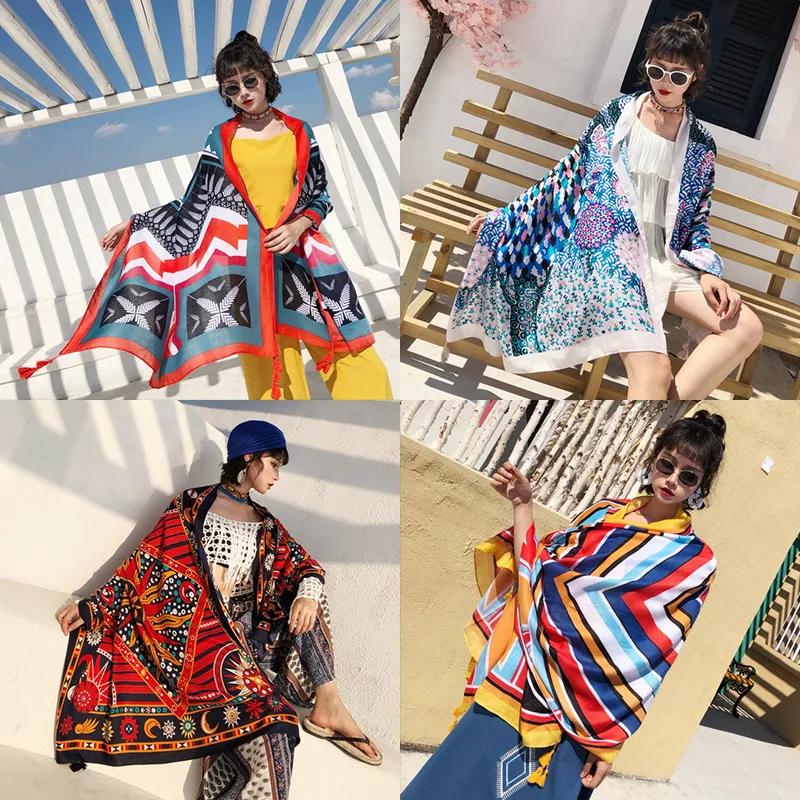 

1PC Ethnic Scarf Oversized Long Summer Shawl Women Fashion Wrap Beach Scarf UV Protection Multi Use Travel Accessory