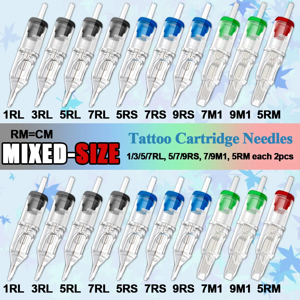 

100/20/10PCS Disposable Tattoo Cartridge Needles 1/3/5/7RL 5/7/9RS 7/9M1 5RM Mixed Sizes Safety Tattoo Needles for Tattoo Pen