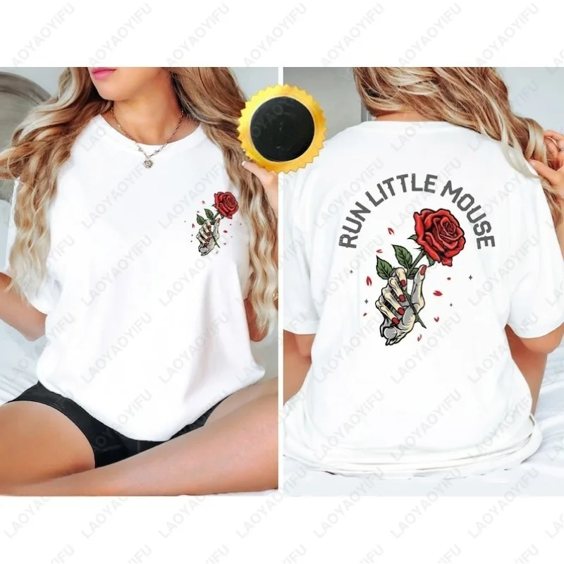 Run Little Mouse Haunting Adeline Dark Romance Cotton Tees Cute Rose Skeleton Graphic Clothes Reader Women Men Book Lover Tshirt view 2