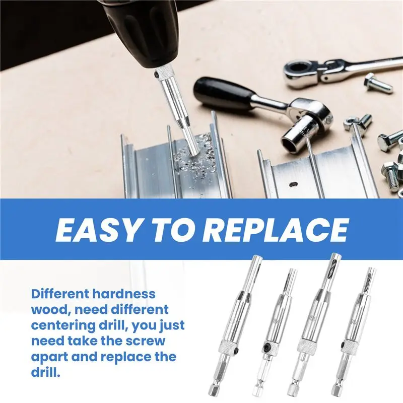 

A92P Center Drill Bit Set 5 PCS Self Centering Hinge Tapper Core Drill Bit Set For Woodworking, Door Window Drill Bits
