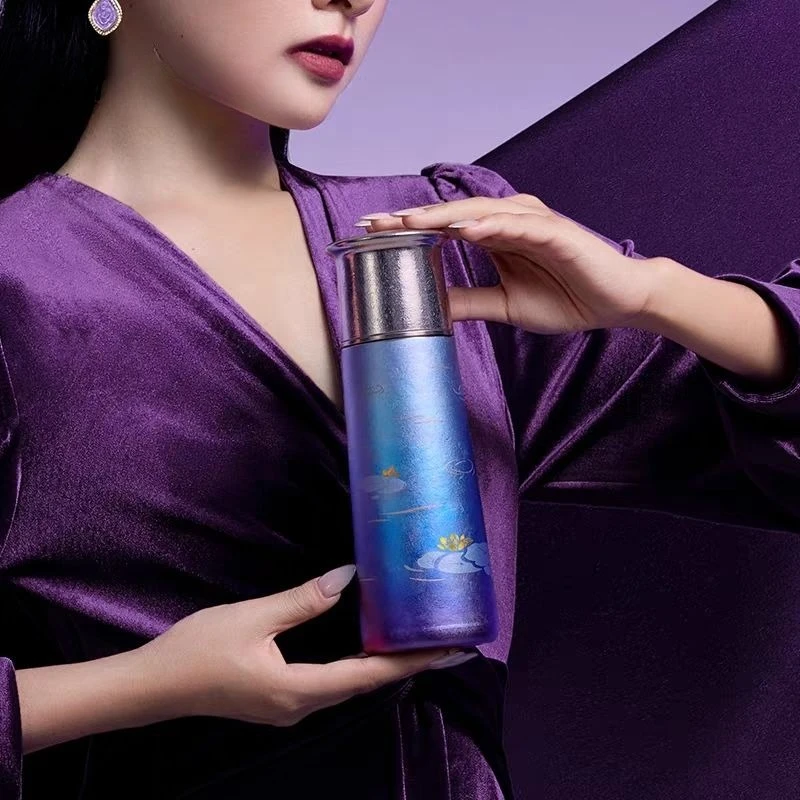 Pure titanium thermos cup impression T-shaped cup high-grade light luxury handmade carved stacked color Monet water lily teacup