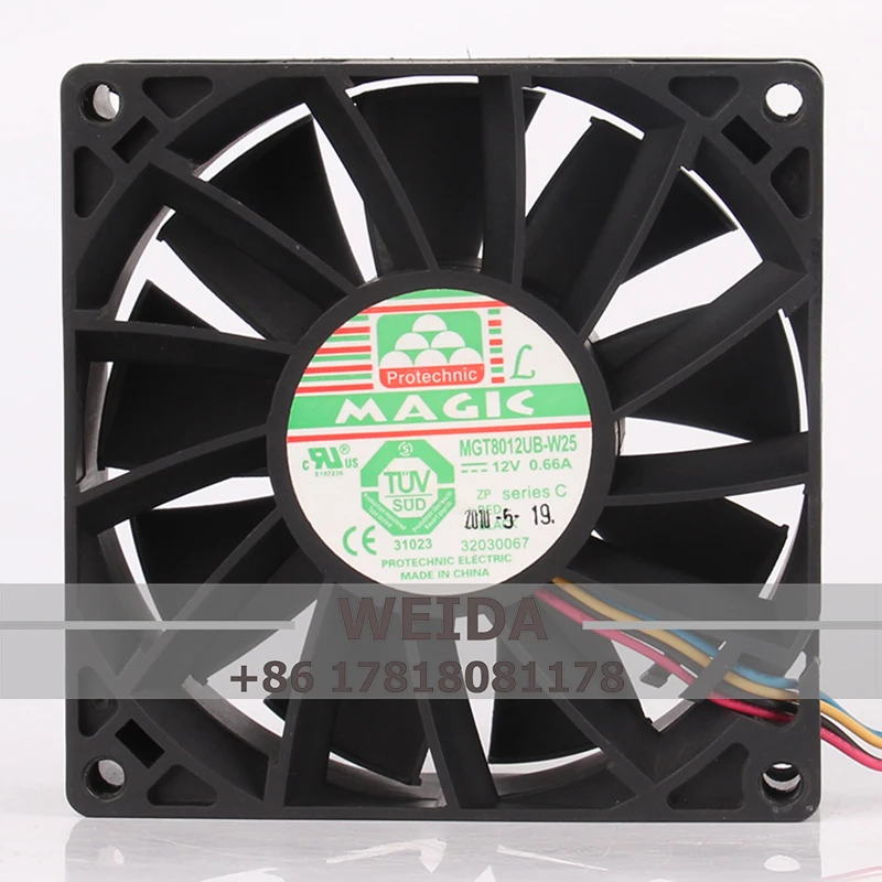 MAGIC 24V 48V DC12V 0.66A  Ultra Silent Speed Regulation PWM Violent 4-wire MGT8012UB-W25 Cooling Fan 8025 80X80X25MM 8CM