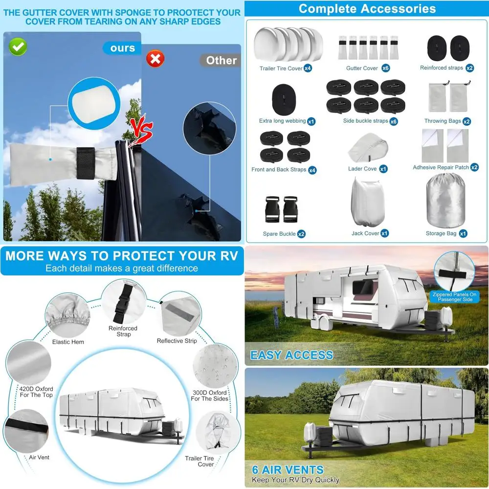 

Oxford Fabric Travel Trailer RV Cover, Camper Cover with 420D Oxford for The Top, 27'-30' Tearproof Waterproof Windproof Travel