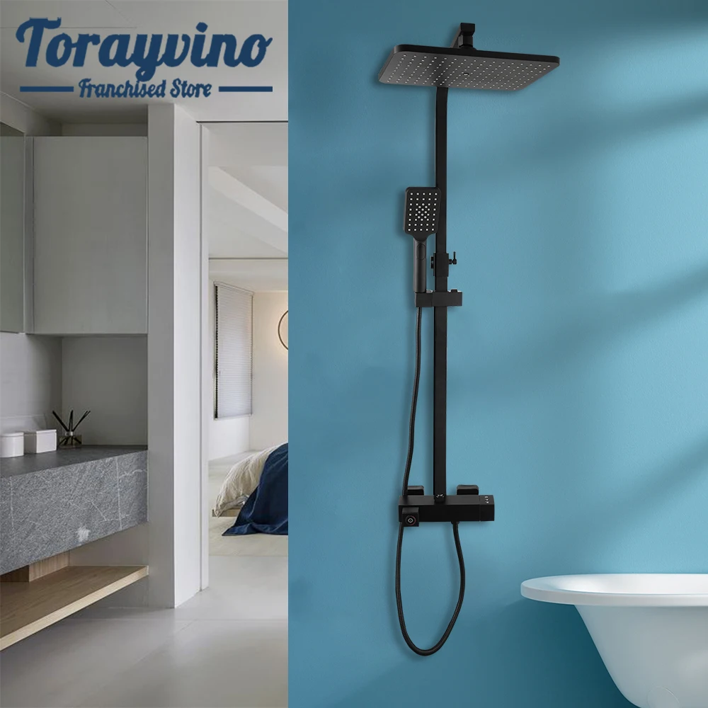 

Torayvino Bathroom Shower Set Matte Black 3 Functions Shower Handle W/ 3 Levels Water Outlet Rainfall Stream Hot Cold Mixer Taps