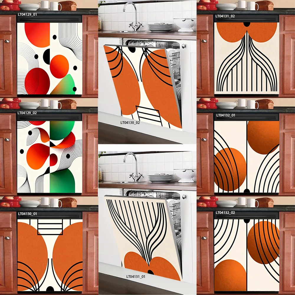 

Minimalist Geometric Dishwasher Cover, Mid-Century Modern Orange & Black Art, Waterproof Removable Decor