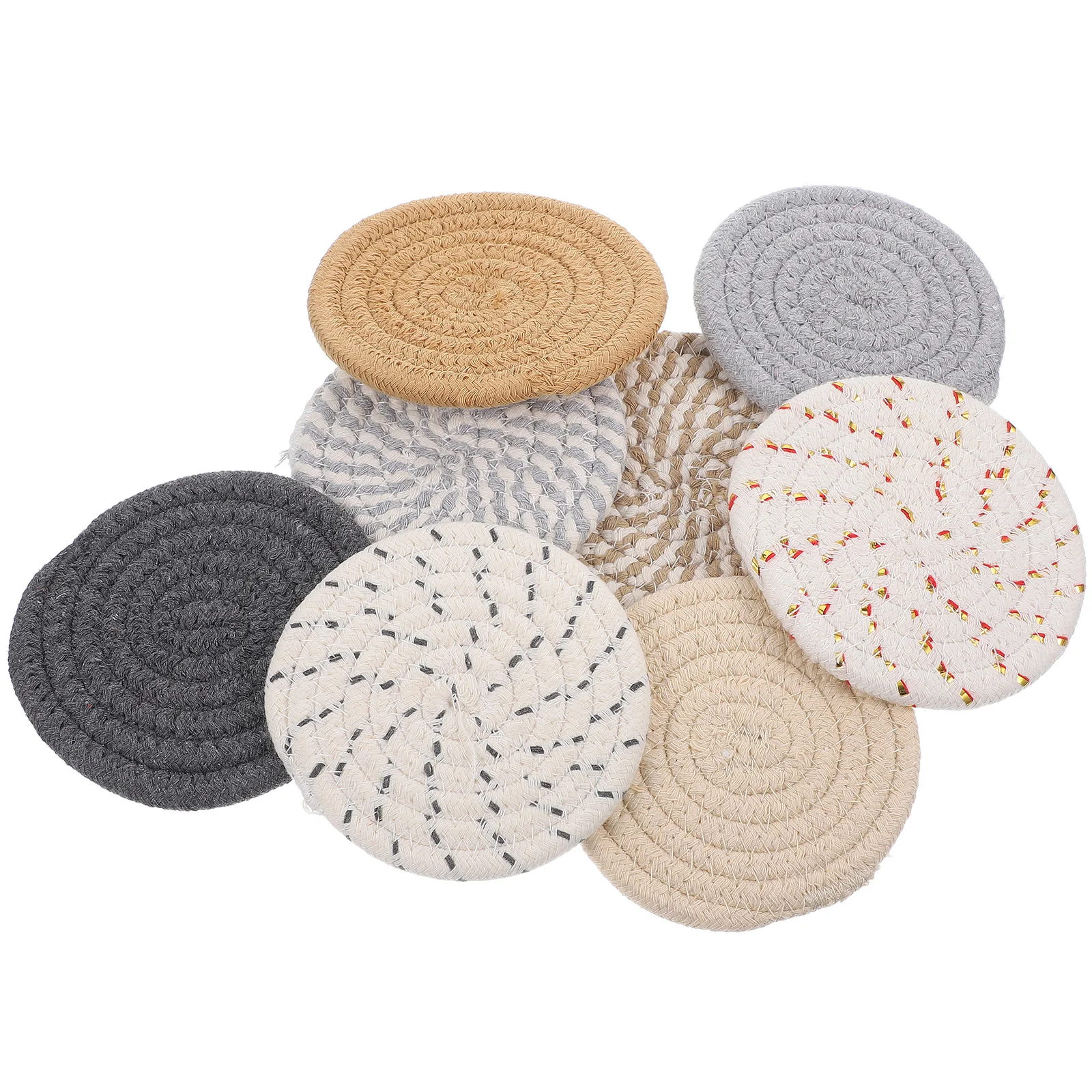 

8 Pcs 11cm Round H Woven Cotton Coasters Heat Resistant Non Slip Table Mat Protective Pad For Coffee Dining Table Home