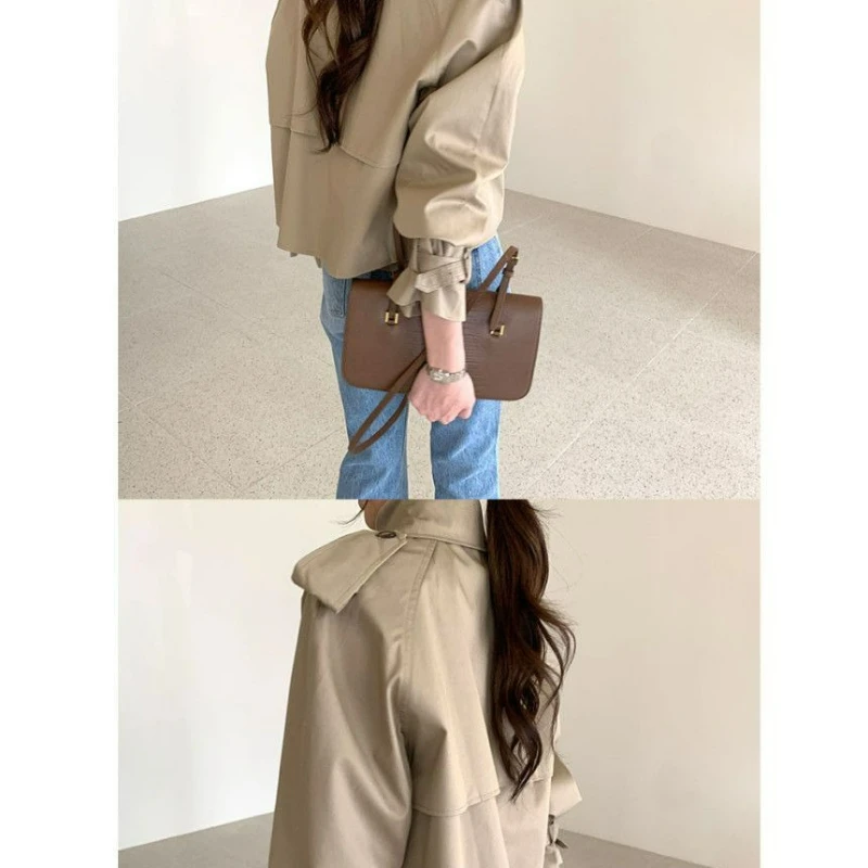 Korean Chiccq Retro Lapel Design Sense Double-breasted Loose Versatile Long-sleeved Short Trench Coat Female Niche Temperament