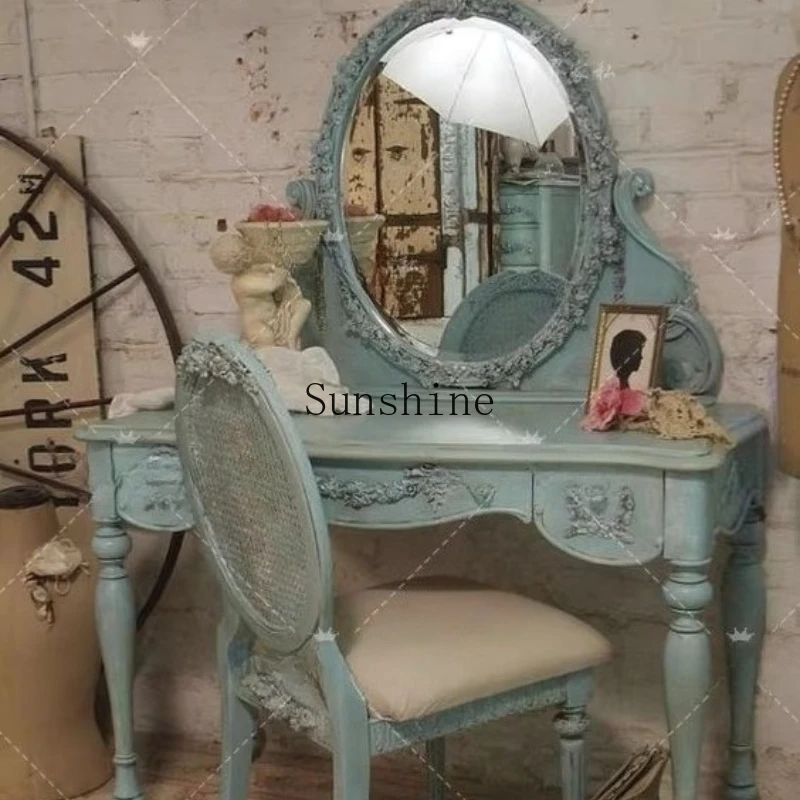 

French carved solid wood dresser design with mirror dresser retro and old customization