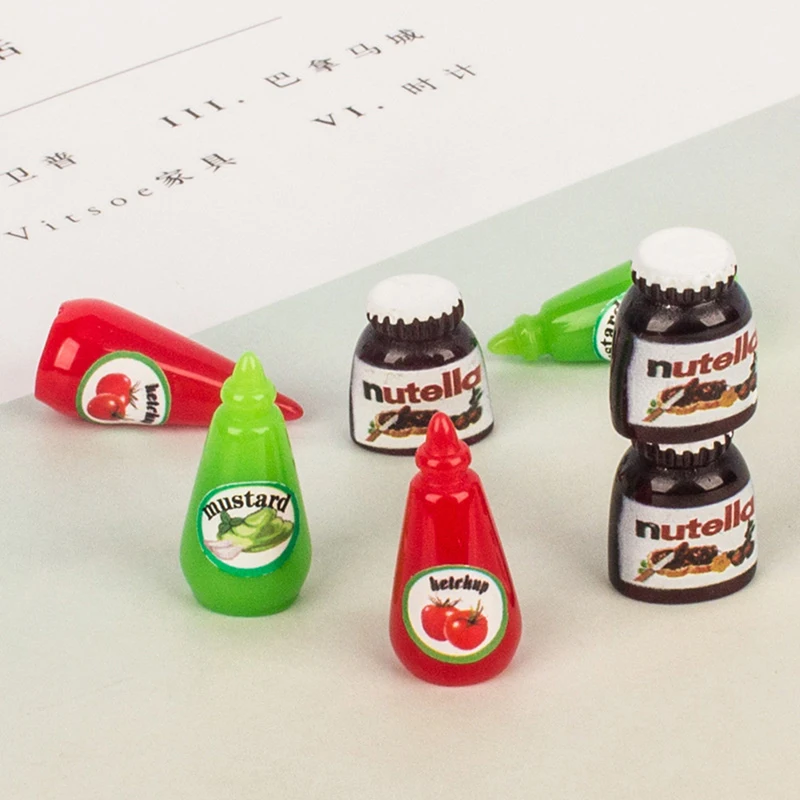 10Pcs/Set 1:12 Dollhouse Miniature Food Mini Tomato Sauce Chocolate sauce Dolls Kitchen Toy