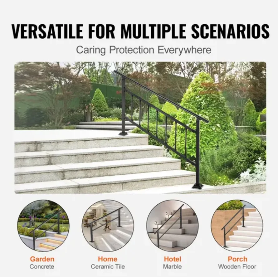 VEVOR Outdoor Handrail, 165LBS Load, Aluminum, 60x35", for 0-30° Staircases, Fits 4-5 Steps, Transitional Style, Includes Screw