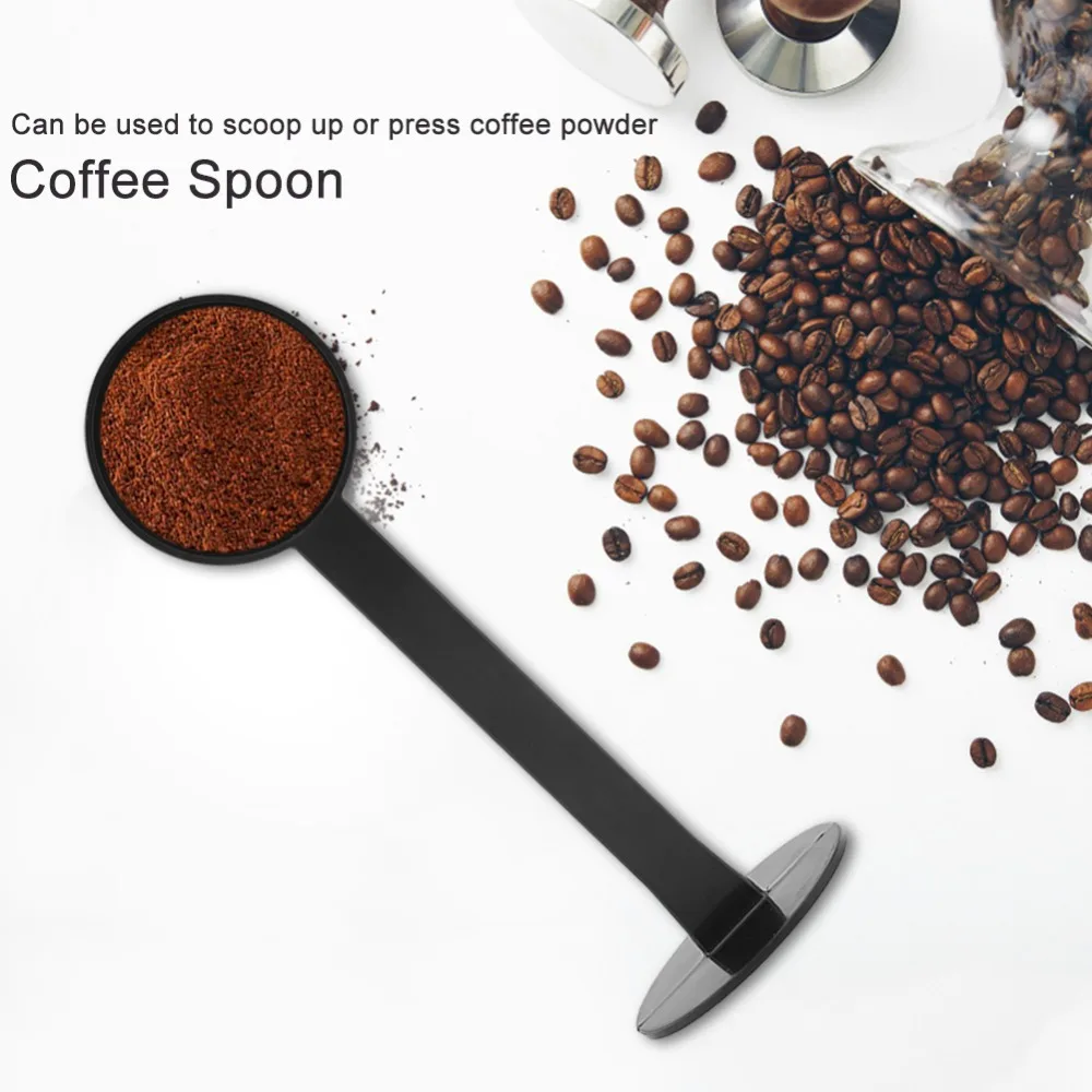 2-In-1 Design Coffee Measuring Spoon Integrated Tamper Plastic Material Coffee Bean Spoon Black Color Multifunctional