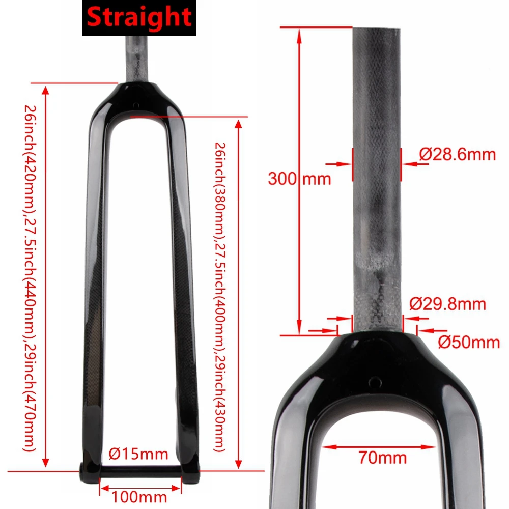 carbon fork Bicycle MTB Bike Mountain Cycling Front Fork Carbon Fiber Rigid Fork Fit for Wheel 26er 27.5er 29er Thru Axle 15mm