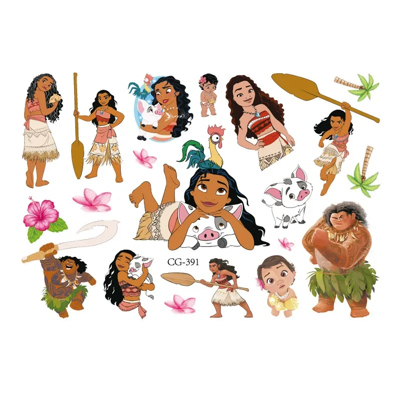 Disney Moana Tattoo Stickers Waterproof Original Anime Cartonn kawaii Sticker Birthday Party Supplies Decoration Kids toy Gift