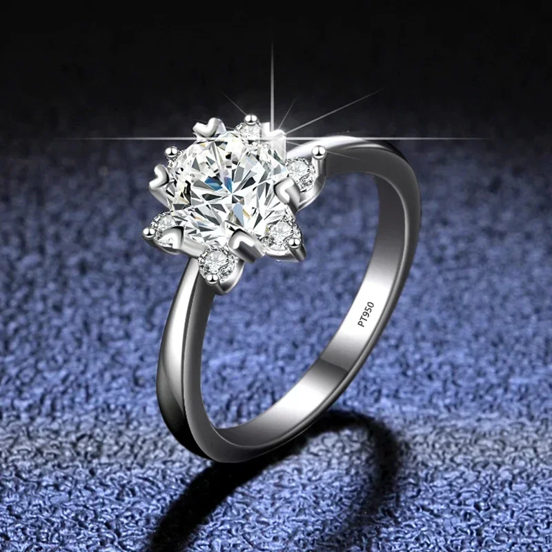 Luxury Rare PT950 Platinum Rings Top Snowflake 1 Carat Moissanite Diamond Rings Fine Jewelry Wedding Band Gift for Women