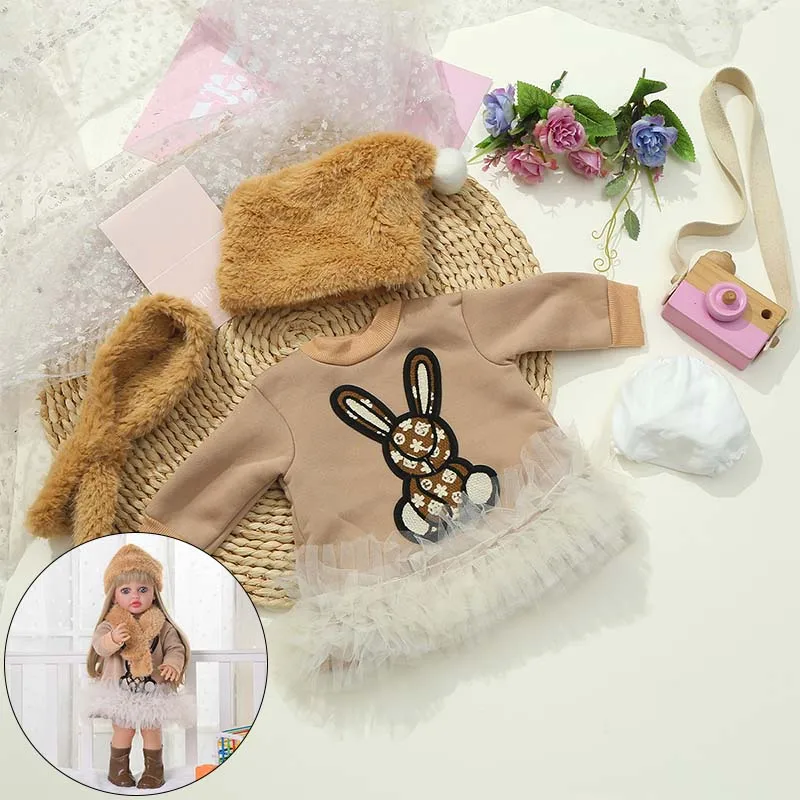 Reborn Doll Clothes for 55cm Doll Plush Dress And Pants Set Clothing Accessories For 21.65inch Baby Doll Toys Clothes Accessorie