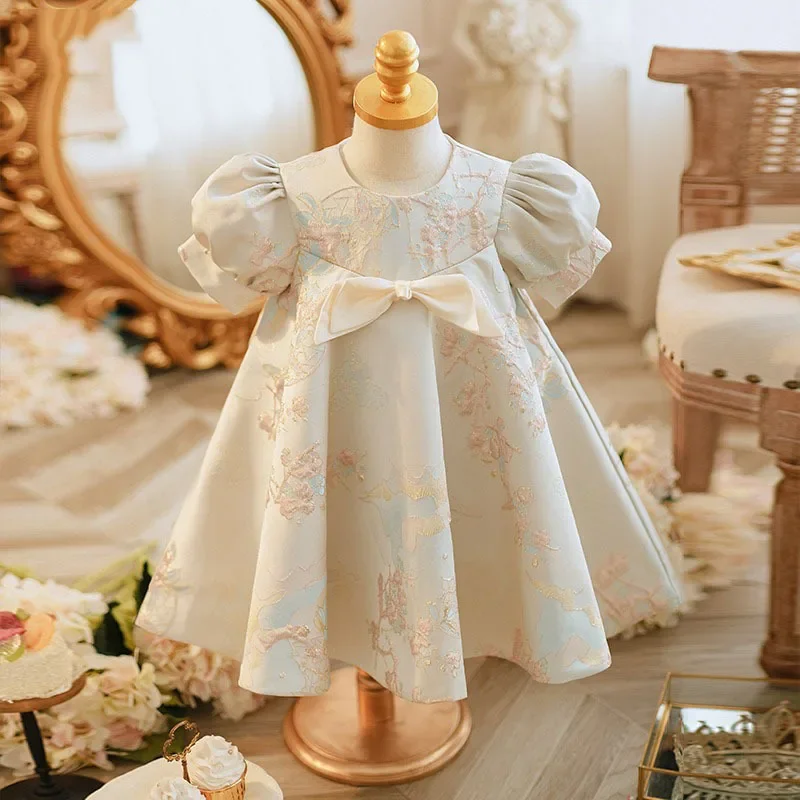 new-short-sleeve-bowknot-embroidered-princess-dress-for-girls'-first-birthday-party