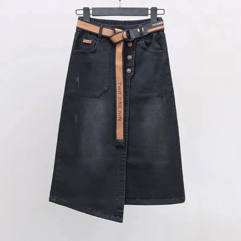 Female Irregular Cowboy Long Skirt Spring Summer Ladies Medium Long Styles Jeans Skirts Women Large Size 5XL Denim Maxi Skirts