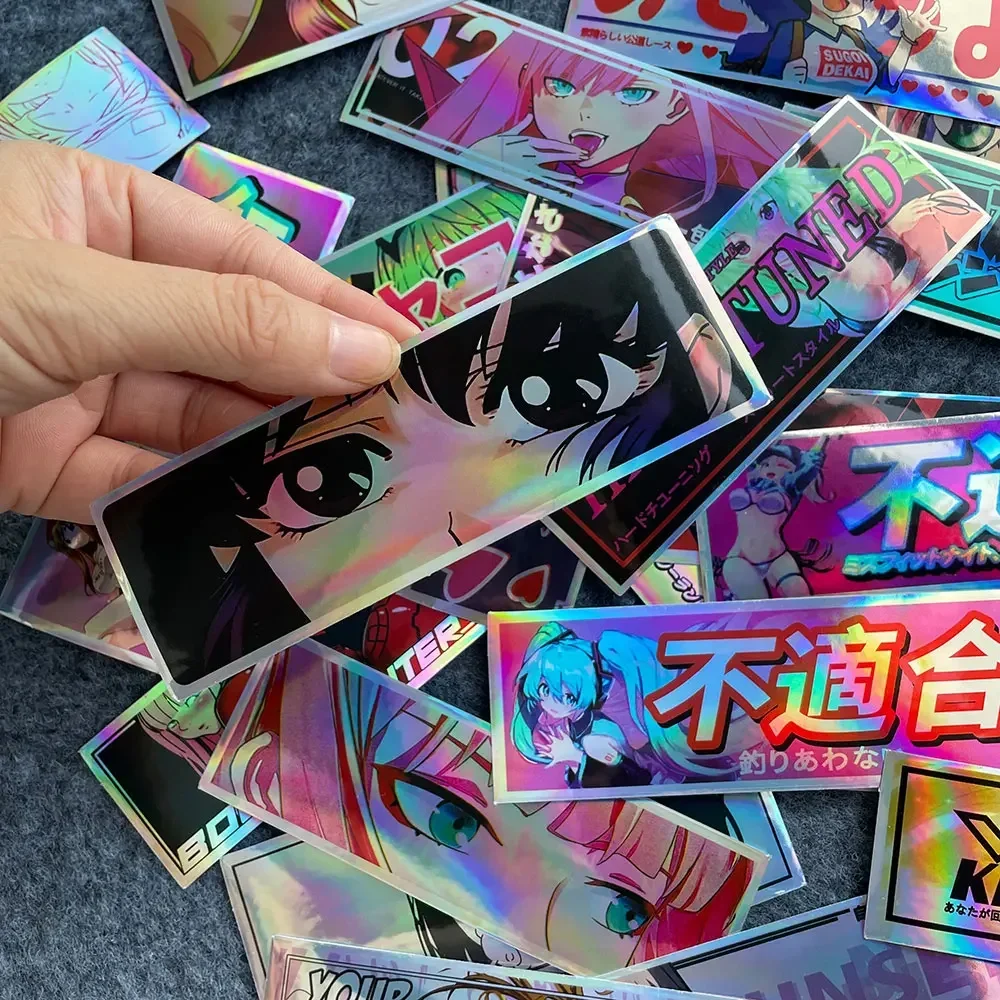 32PCS Binary Modification JDM Anime Japanese Laser Rainbow Rear Window Bike Travel Luggage Guitar Laptop Waterproof Sticker