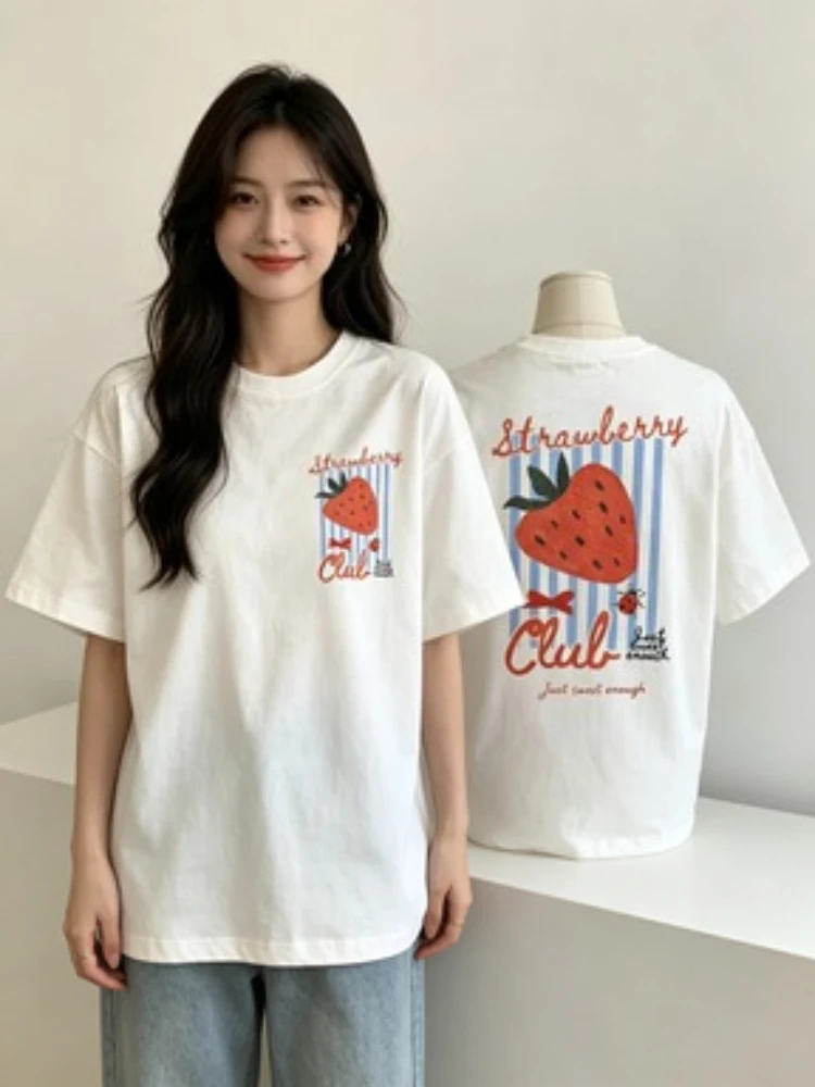 Strawberry Fields Forever Print T Shirts Women Breathable  T-Shirt Hip Hop Loose Streetwear All-Match Casual Clothing Women