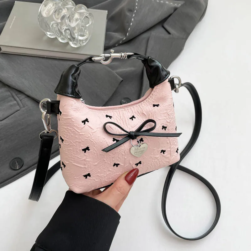 

2025 сумка подмышки с бантом для женщин, милый мини-кошелек через плечо, стильная маленькая сумочка на плечо для девочек-подростков