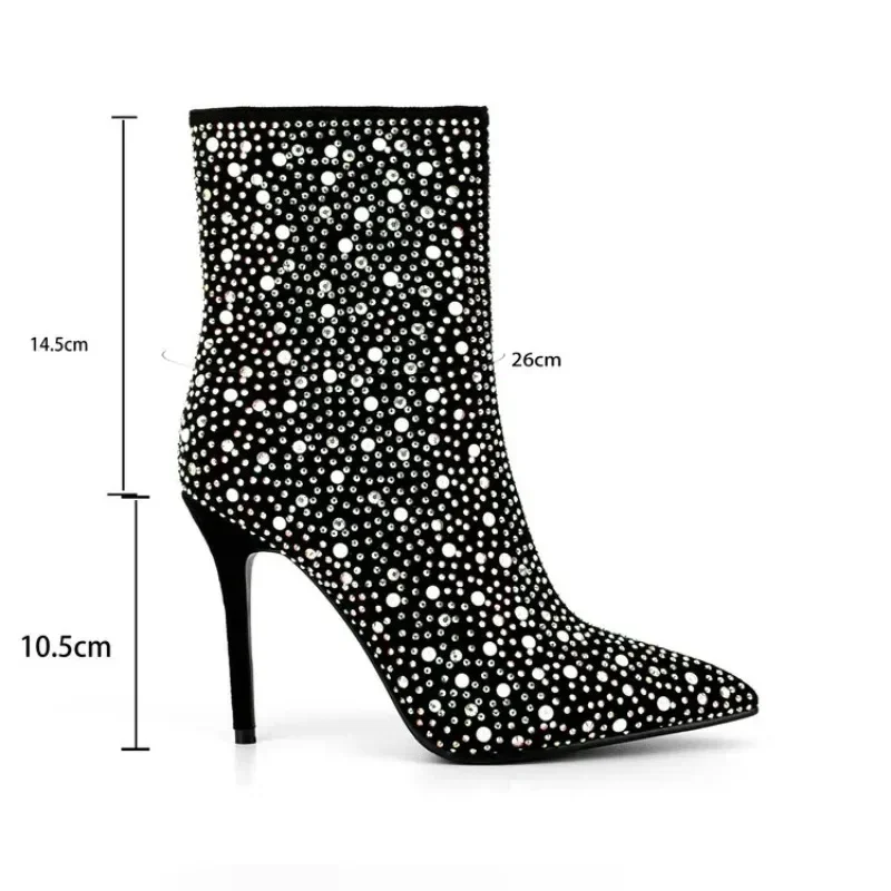 

Rhinestones/sequins Mixde Colour Matching Mid-calf Boots New Multi Color High Heeled Women Shoes Big Size 44 45 Lady Short Boots