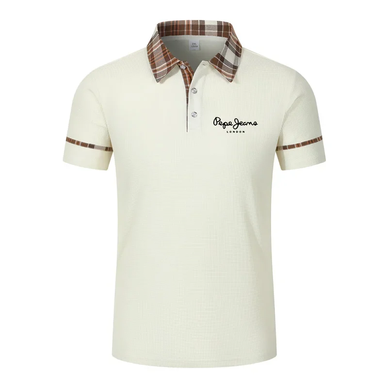 2026 New Men's Polo Shirt Summer Striped Plaid Short Sleeve Tops Casual Letter Print Breathable Golf T-Shirt Male Clothing