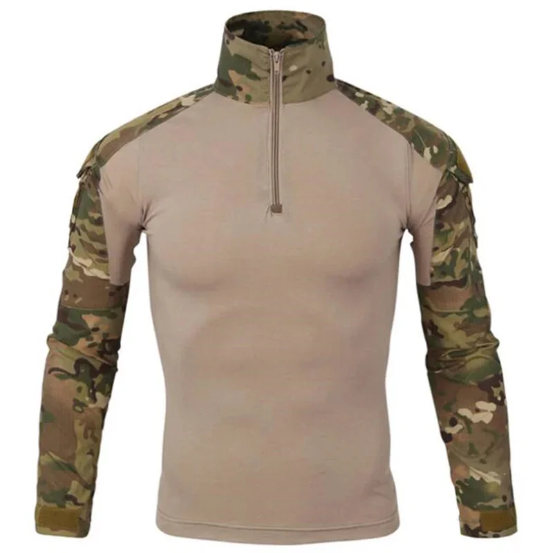 Outdoor Tactical Hiking T-Shirts Men Military Army Camouflage Long Sleeve Hunting Climbing Multicam Uniform Frog Suit Shirt 5XL