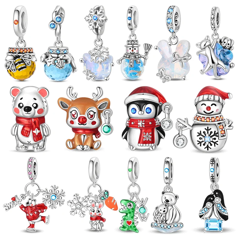 

925 Sterling Silver Christmas Crystal Snowflake Charms Penguin Beads Fit Original 925 Bracelet DIY Jewelry Making Women's Gift