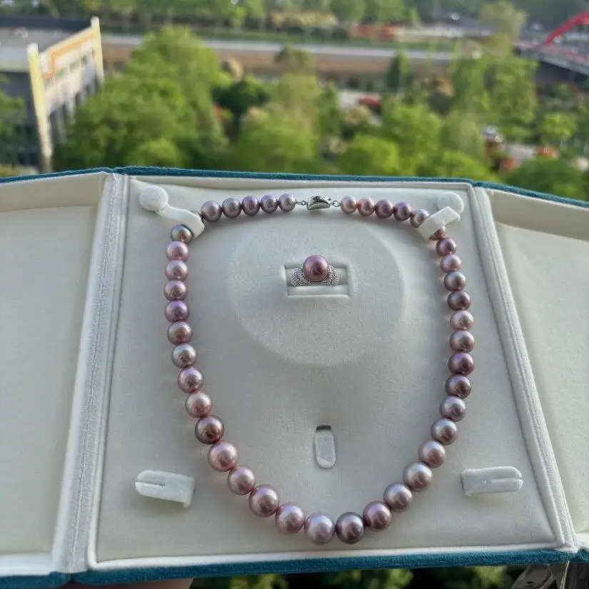 

Элегантное ожерелье и кольцо с круглым лавандовым жемчугом Южного моря 9-10 мм 8-9 мм 925s