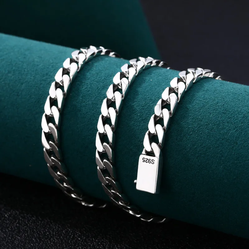 S925 sterling silver personalized horsewhip necklace glossy thick type men's clavicle chain short trendy unique accessories