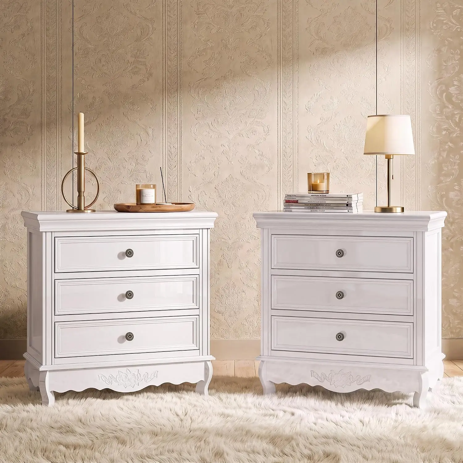 Nightstand Set of 2, Pre-Assembled Bedside Table, 23.6