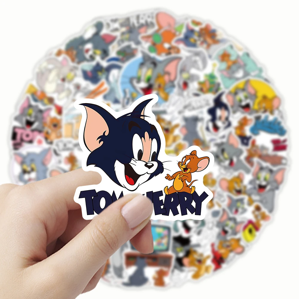 10/30/50 Uds. Pegatina divertida de dibujos animados de Tom y Jerry decoración DIY monopatín impermeable cuaderno Graffiti juguete