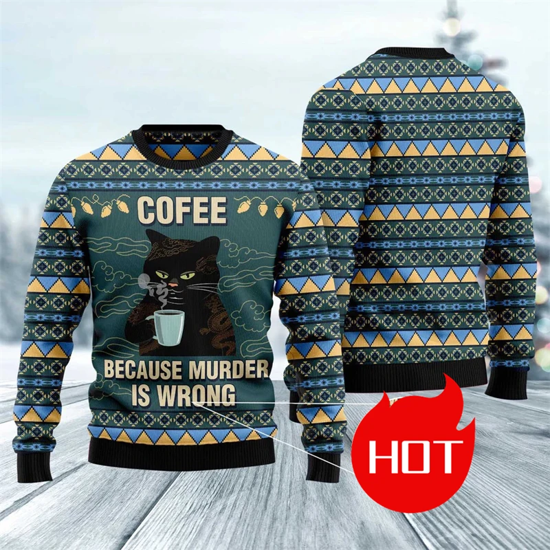 

3D Printed Christmas Sweater Funny Cat Pattern Ugly Sweater Streetwear For Men Women Casual Winter Merry Christmas Sweatshirts