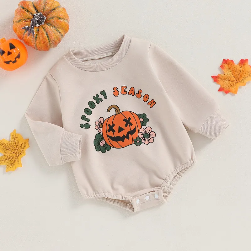 RUEWEY Halloween Baby Girl Boy Clothes Sweatshirt Bodysuit Newborn Baby Stuff Ghost/Pumpkin Print Long Sleeve Jumpsuit for Kid