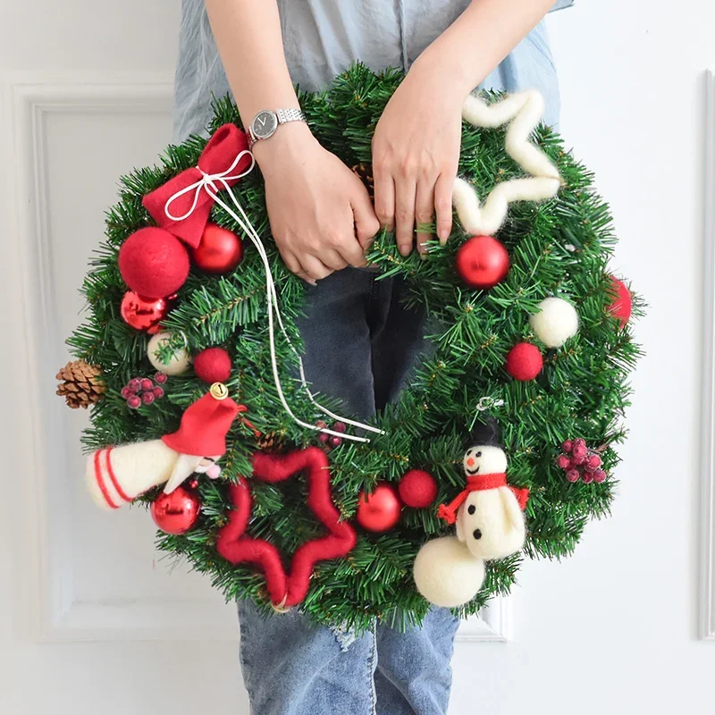 40/50cm doll doll Christmas wreath door hanging 60cm rattan ring shop window Christmas decorations