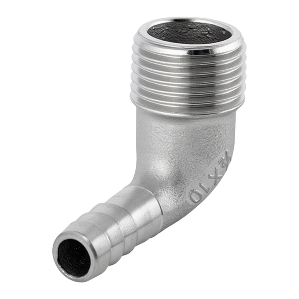 Stainless Steel 90 Degree Elbow Fitting for Hose Systems with NPT Male Pipe Thread and Barb End for Secure Fit