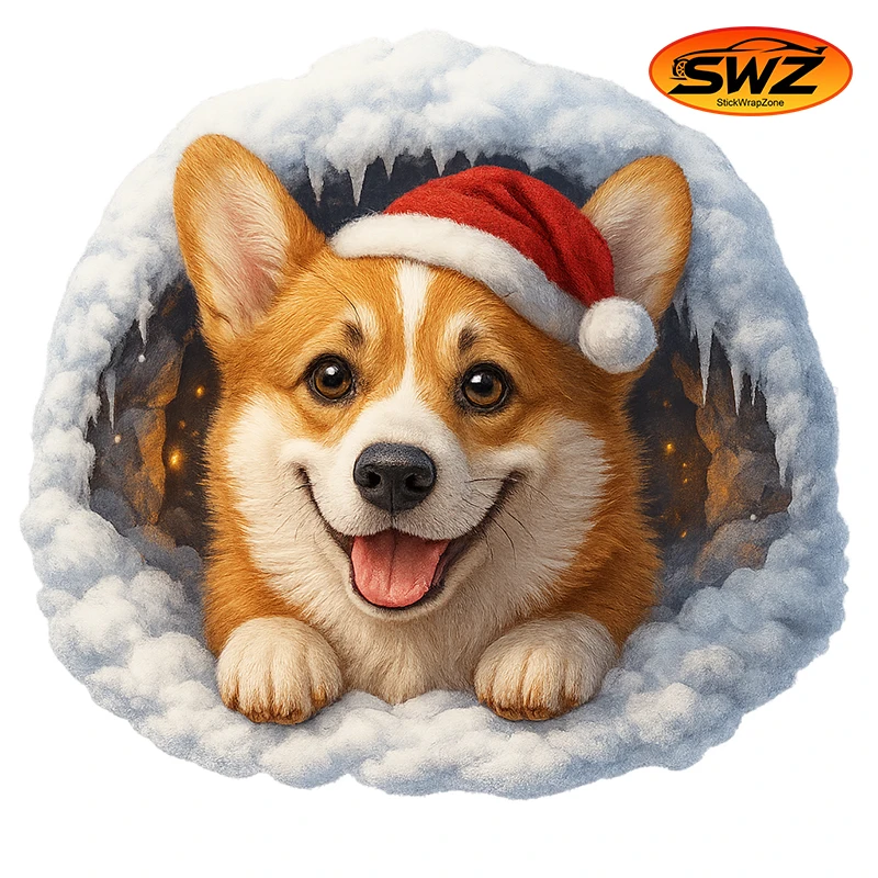

Christmas Corgi Santa Peek Sticker – Cute Dog Car Window Vinyl Decal & Holiday Pet Gift Idea