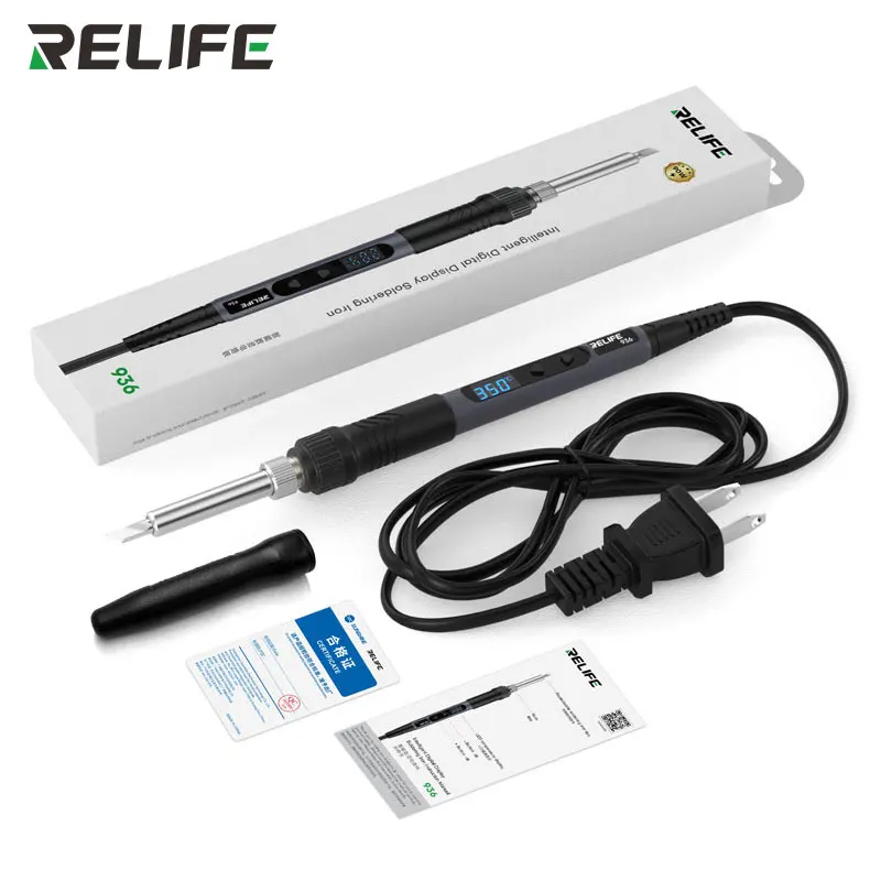 RELIFE 936 90W Intelligent Digital Display Portable Soldering Iron 120~550℃ Adjustable Supports 900M Series Soldering Iron Tips