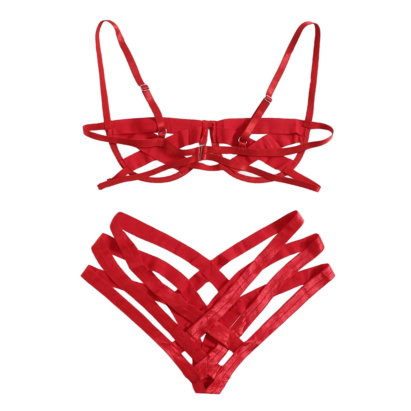 Sexy Bandage Bra Set For Women Fashion Hollow Out Brassiere Suit Stretchy Red Sexy Lingerie Strap Underwear бюстгальтеры женские