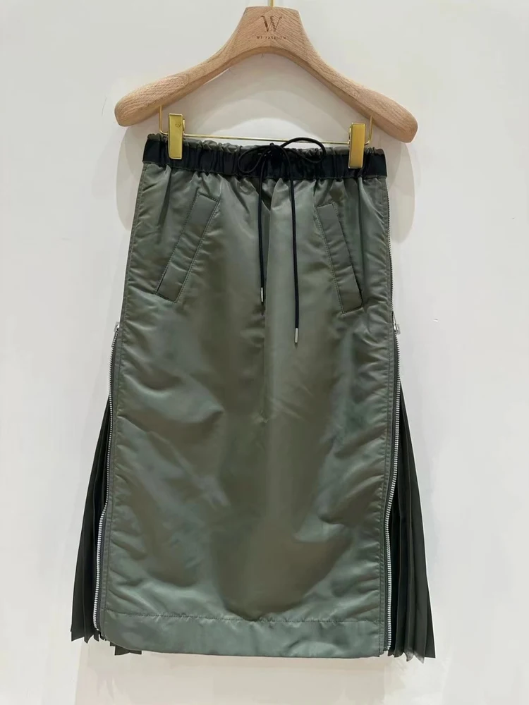 

Плиссированная юбка SACAI с зауженной талией, молниями и завязками для молодых женщин в уличном стиле