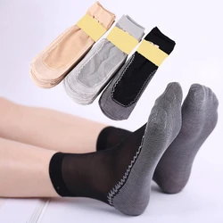 4Pairs Summer Soft Socks Women Cotton Breathable Bottom Non-Slip Transparent Thin Socks Ladies Short Sock Nylon Slippers Sock