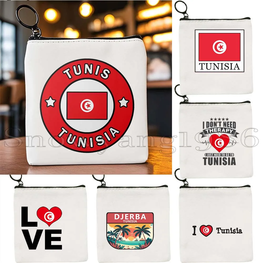Bandeira da Tunísia Tunisie Mapa Sidi Bou disse Tunis Presentes Bolsa de moedas de lona Bolsa pequena quadrada para armazenamento de chave Bolsa para cartão Carteira de algodão