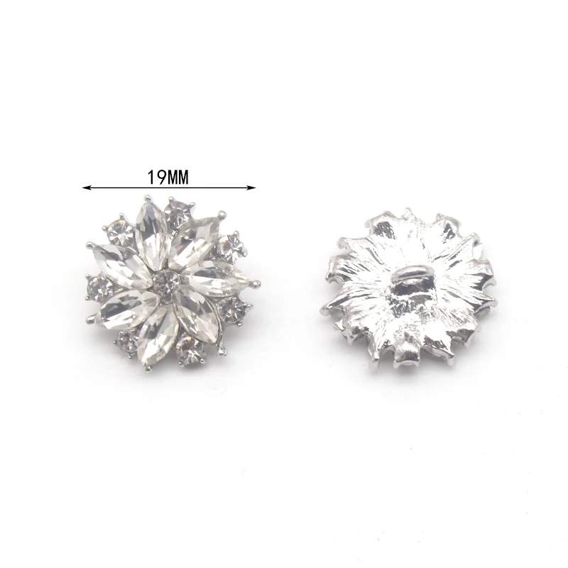 New 5Pcs 19MM Metal Shiny Crystal Rhinestone Round Flower Buckle Button Hand Sewing DIY Big Clothes Decoration Accessories