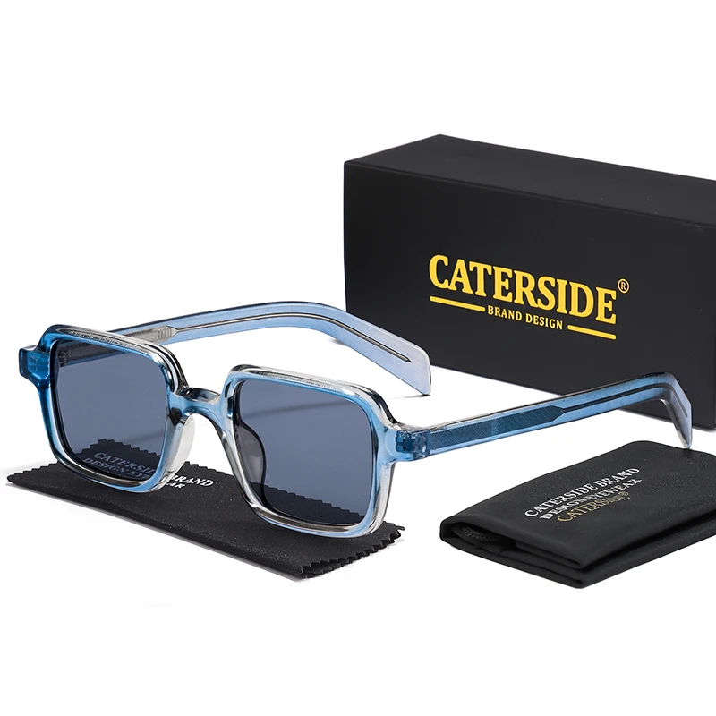 CATERSIDE Square Men  Polarized Sunglasses Cellulose Propionate Temple Tips Frame Sun Glasses Women Outdoor Driving Eyewear