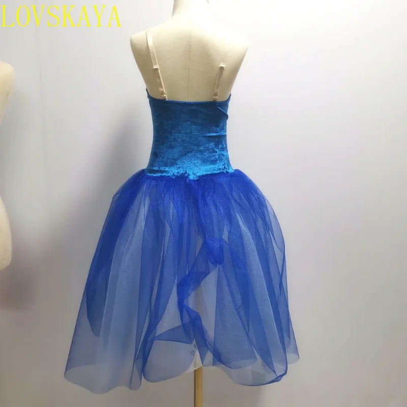 2024 New Blue Ballet Skirt Children's Dance Long Skirt Performance Costume Girl Sling Dress