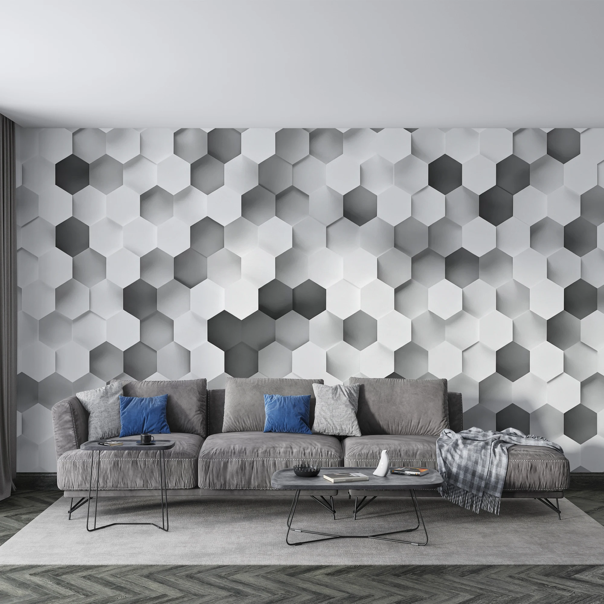Milofi Custom Mural Wallpaper 3D Hexagon Geometric Pattern Black White Grey Modern Minimalist Living Room Bedroom Wall Decor Pap