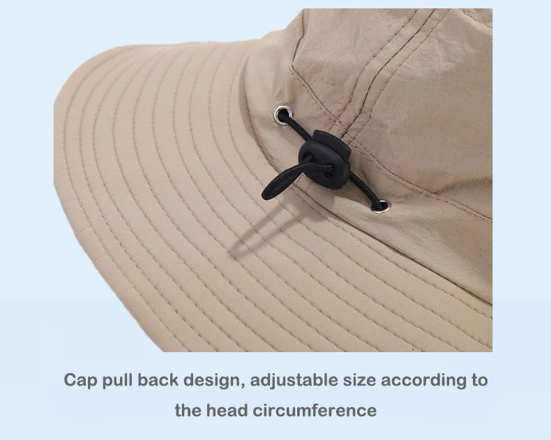 Unisex-Sonnenhut für Outdoor-Angeln, Wandern, Jagd, UV-Schutz, atmungsaktiv, faltbar, verstellbarer Kinnriemen, breite Krempe, Boonie-Hut – Detail 6
