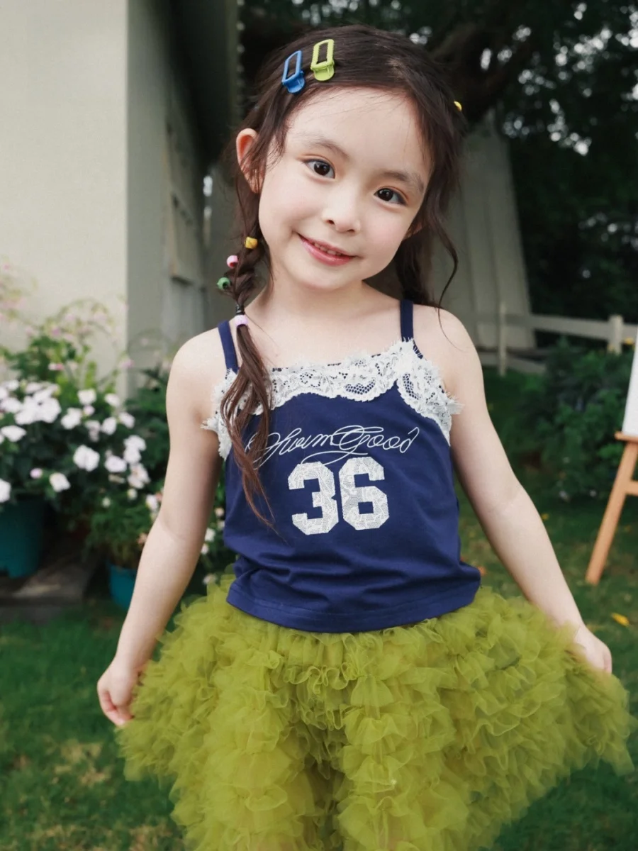 Sweet Cool Lace Trim Elastic Sports Camisole Vest for Girls Outdoor Camping Summer Fashionable Breathable Sleeveless Top